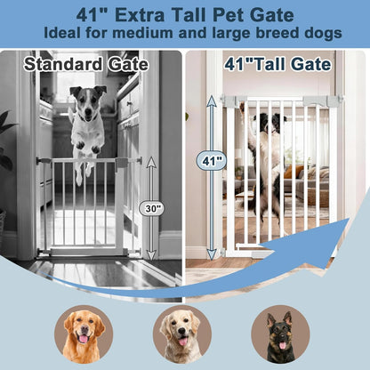 41" Extra Tall Dog Gate Indoor,30-62.5" Wide Heavy Duty Pet Gate for Doorways,Baby Gate with Walk Through and Auto Close, Pressure Mounted, Suitable for Stairs,Kitchen,White