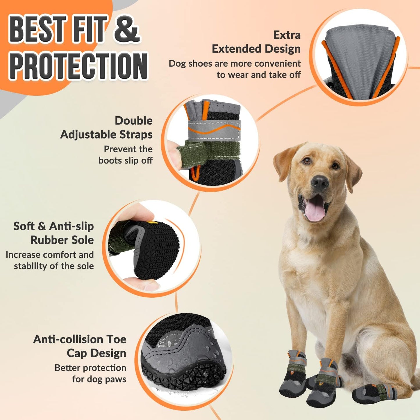 SlowTon Dog Shoes for Large Small Medium Dogs - Breathable Dog Boots for Summer Hot Pavement, Paw Protector for Outdoor Walking Winter Snow, Anti-Slip Rubber Dog Booties for Hardwood Floor (Green, 6)