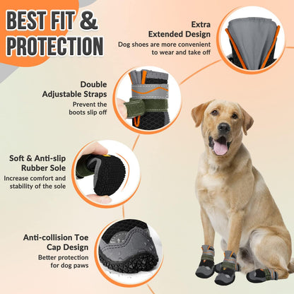 SlowTon Dog Shoes for Large Small Medium Dogs - Breathable Dog Boots for Summer Hot Pavement, Paw Protector for Outdoor Walking Winter Snow, Anti-Slip Rubber Dog Booties for Hardwood Floor (Green, 6)