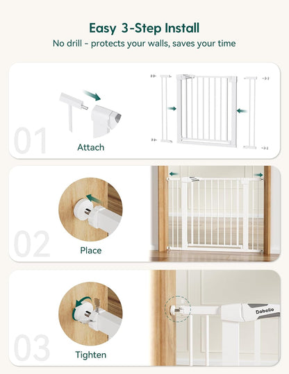 Babelio 29-55 Inch Extra Wide Baby/Dog Gate, PressGuard P7, Metal Auto Close, Pressure Mounted Pet Door for Doorways, NO Need Tools and Drilling, with Wall Cups, White