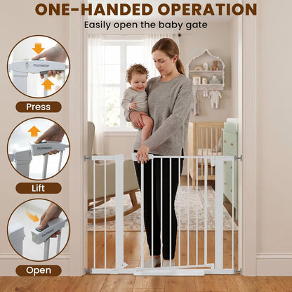 Baby Gate for Stairs, 29.7-40.6" Auto Close Dog Gate Indoor for Doorways, Dual-Lock Design, Adjustable Pet Gate No Drilling with Walk Thru Door for Hallways, Stroller Friendly, Black