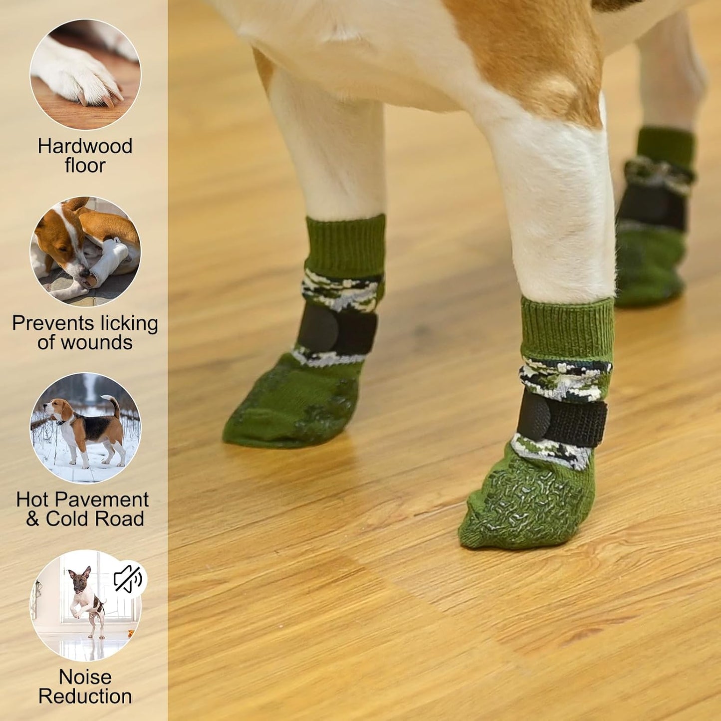 BEAUTYZOO 6PCS Dog Socks to Prevent Licking Paws, Anti Slip Dog Shoes for Hot Pavement Hardwood Floors, Traction Control Toe Grips Boots & Paw Protectors for Small Medium Large Senior Dogs, Grey S
