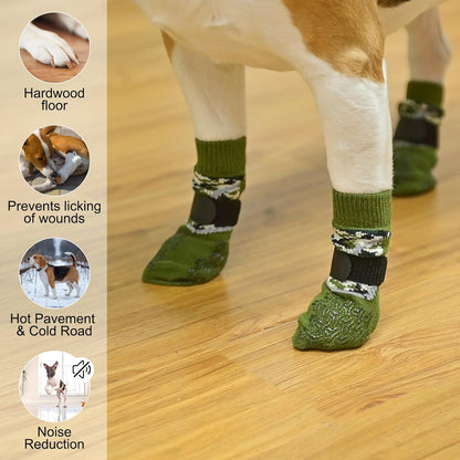 BEAUTYZOO 6PCS Dog Socks to Prevent Licking Paws, Anti Slip Dog Shoes for Hot Pavement Hardwood Floors, Traction Control Toe Grips Boots & Paw Protectors for Small Medium Large Senior Dogs, Grey S