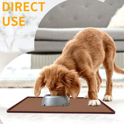 Ptlom Pet Placemat for Dog and Cat, Mat for Prevent Food and Water Overflow, Suitable for Small, Medium and Big Pet, 18" 12", Grey, Silicone