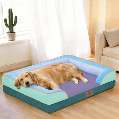 Comfort Expression Orthopedic Dog Bed for Extra Large Dogs 42x30 Inch, Waterproof Egg Crate Foam XL Pet Bed with Removable Bolsters, Dog Couch with Washable Cover & Non-Slip Bottom, Grey - Colors A