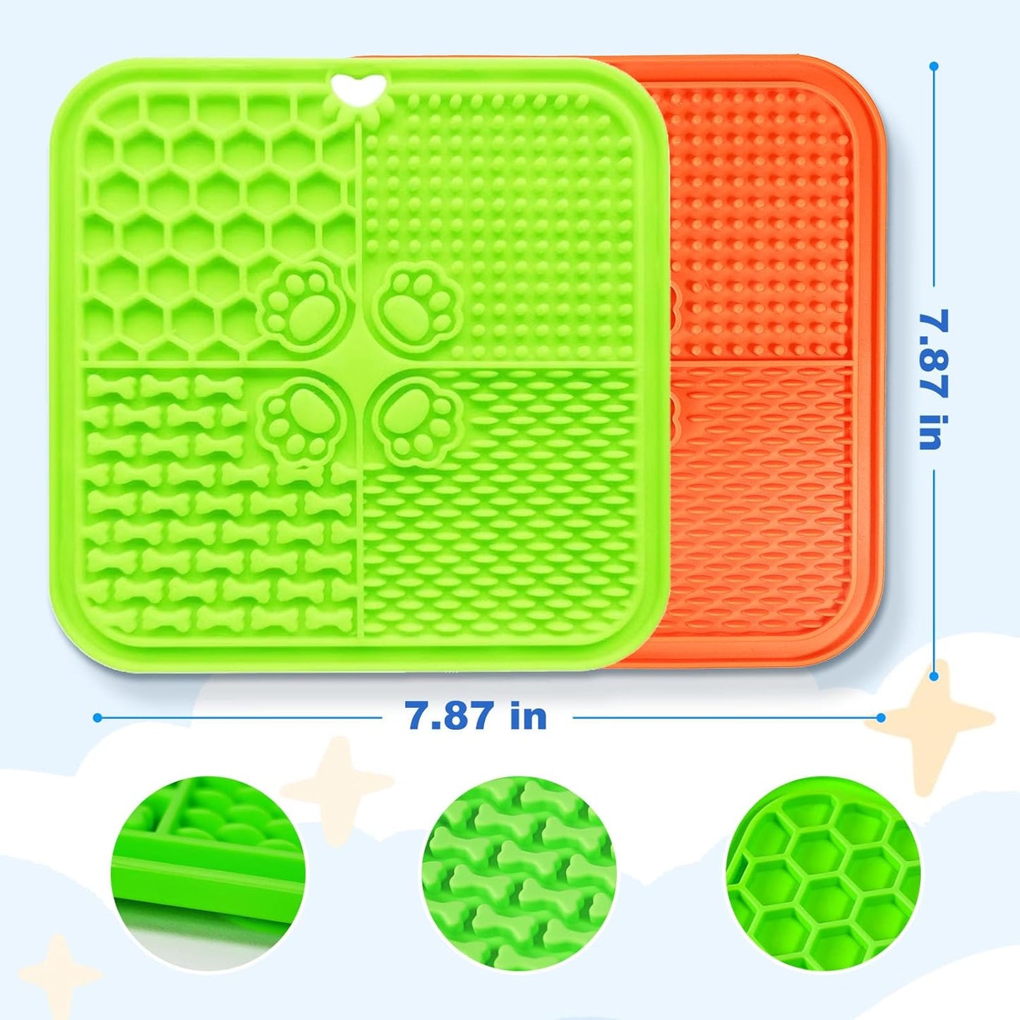 Lick Mat for Dogs, Dog Lick Mat with Suction Cups, Pet Food Mats and Slow Feeder Cat Bowl for Dog Anxiety Relief Pet Enrichment Toys for Bathing Station and Cat Grooming 2 Pack (Blue & Orange)