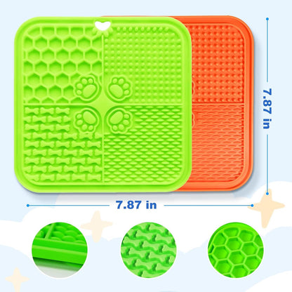 Lick Mat for Dogs, Dog Lick Mat with Suction Cups, Pet Food Mats and Slow Feeder Cat Bowl for Dog Anxiety Relief Pet Enrichment Toys for Bathing Station and Cat Grooming 2 Pack (Blue & Orange)