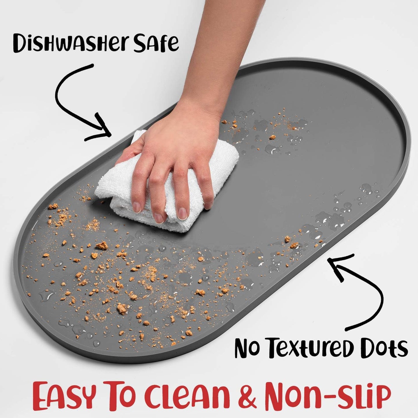 DogBuddy Dog Food Mat - Waterproof Dog Bowl Mat, Silicone Pet Mat for Food and Water Bowls, Nonslip Pet Feeding Mat with Edges, Dogs Food Mats for Floors, Puppy Supplies (Small, White Sand)