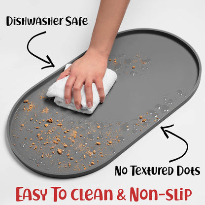 DogBuddy Dog Food Mat - Waterproof Dog Bowl Mat, Silicone Pet Mat for Food and Water Bowls, Nonslip Pet Feeding Mat with Edges, Dogs Food Mats for Floors, Puppy Supplies (Small, White Sand)