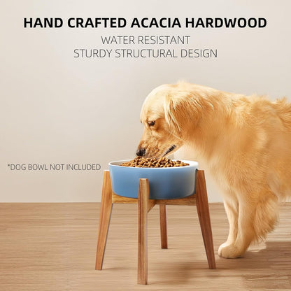 Elevated Dog Bowl Stand for Medium & Large Dogs, Fits Up to 9 inches diameter 64 oz Bowls Raised Dog Bowl Stand , Solid Acacia Wood Dog Bowl Holder, Single Elevated Dog Feeding Station (Stand Only)