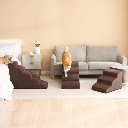 EHEYCIGA Curved Dog Stairs Ramp for High Beds 19.7" H, 4-Step Dog Steps for Small Dogs and Cats, Pet Stairs for High Bed Climbing, Non-Slip Balanced Pet Step Indoor, Grey