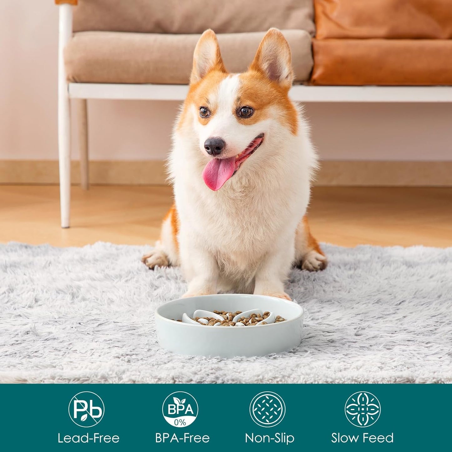 vancasso Ceramic Slow Feeder Dog Bowls, Puzzle Dog Food Bowls with Floral Maze, Anti -Slip Pet Food Dish for Small Breed, 0.6 Cups, Pink