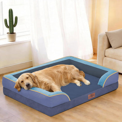 Comfort Expression Orthopedic Dog Bed for Extra Large Dogs 42x30 Inch, Waterproof Egg Crate Foam XL Pet Bed with Removable Bolsters, Dog Couch with Washable Cover & Non-Slip Bottom, Grey - Colors B