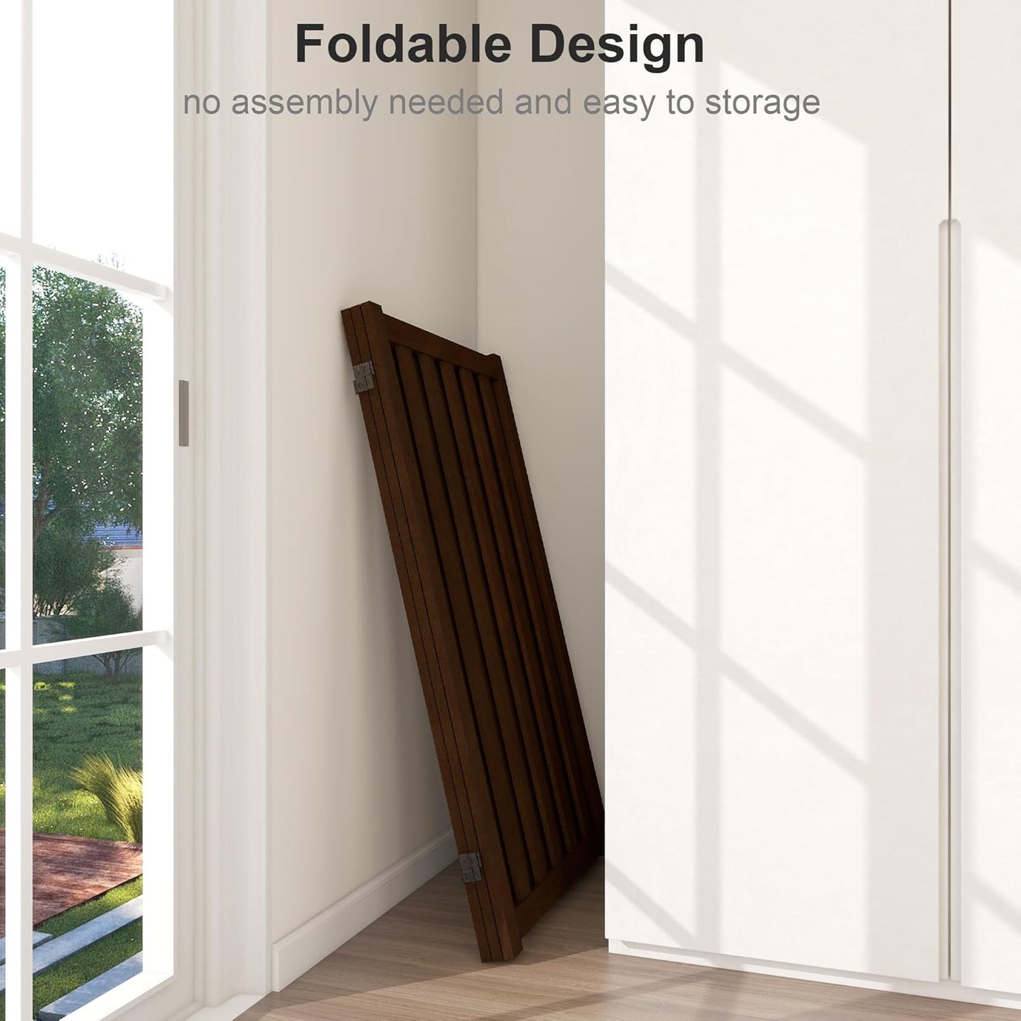 36" Height Extra Tall Freestanding Pet Gate, Solid Wood Folding Safety Fence Wooden Dog Gate with 2 PCs Support Feet Ideal for Stairs, Doorways, Halls, Kitchens, Heavy Duty Gates, 3 Panels, Oak