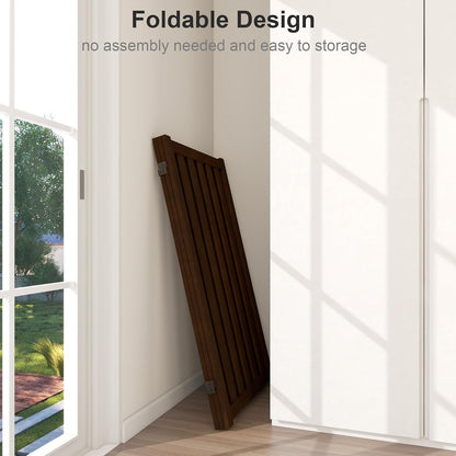 36" Height Extra Tall Freestanding Pet Gate, Solid Wood Folding Safety Fence Wooden Dog Gate with 2 PCs Support Feet Ideal for Stairs, Doorways, Halls, Kitchens, Heavy Duty Gates, 3 Panels, Oak