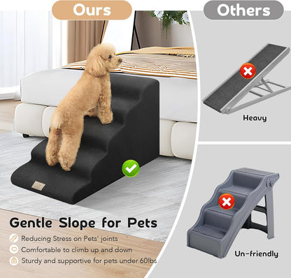 Mestuel 2-Tiers Extended Dog Stairs Steps for Couch Sofa, Dog Stairs for Small Dogs, Pet Stairs Ramp Ladder Friendly to Small Old Joint Injury Dogs Cats,Non-Slip & Washable,Blue