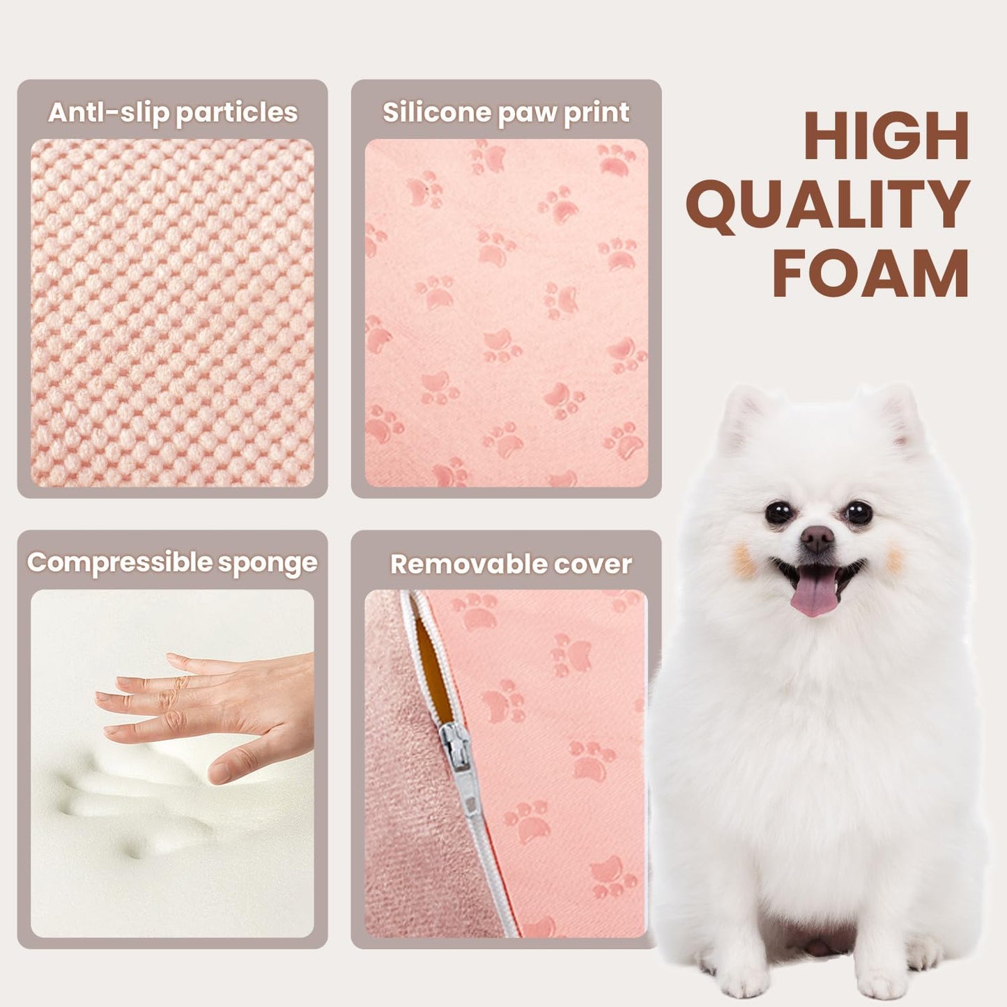 Dog Stairs for Small Dogs, 3 Tiers High Density Foam Dog Ramp, Extra Wide Non-Slip Pet Steps for High Beds Or Couch, Soft Foam Doggie Ladder for Dogs Injured, Older Pets, Small Cats