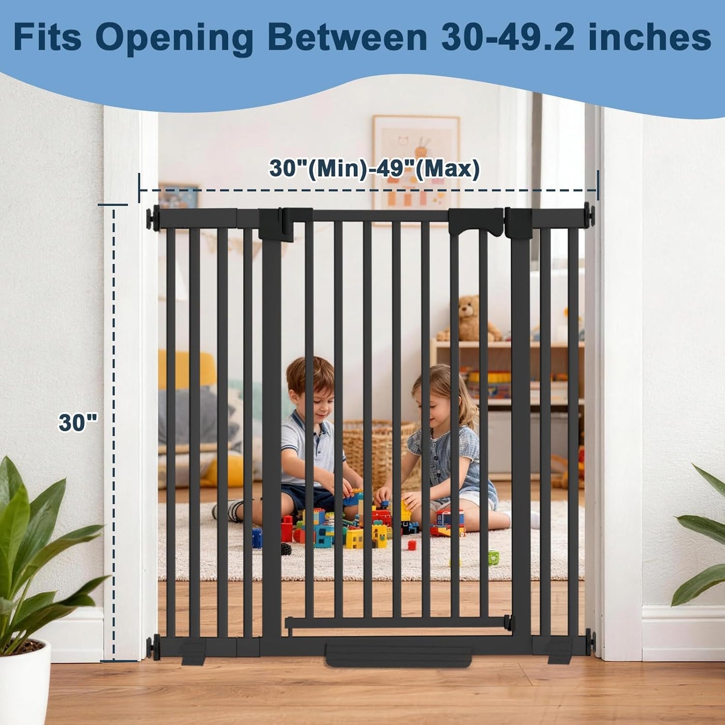 41" Extra Tall Dog Gate Indoor,30-62.5" Wide Heavy Duty Pet Gate for Doorways,Baby Gate with Walk Through and Auto Close, Pressure Mounted, Suitable for Stairs,Kitchen,White