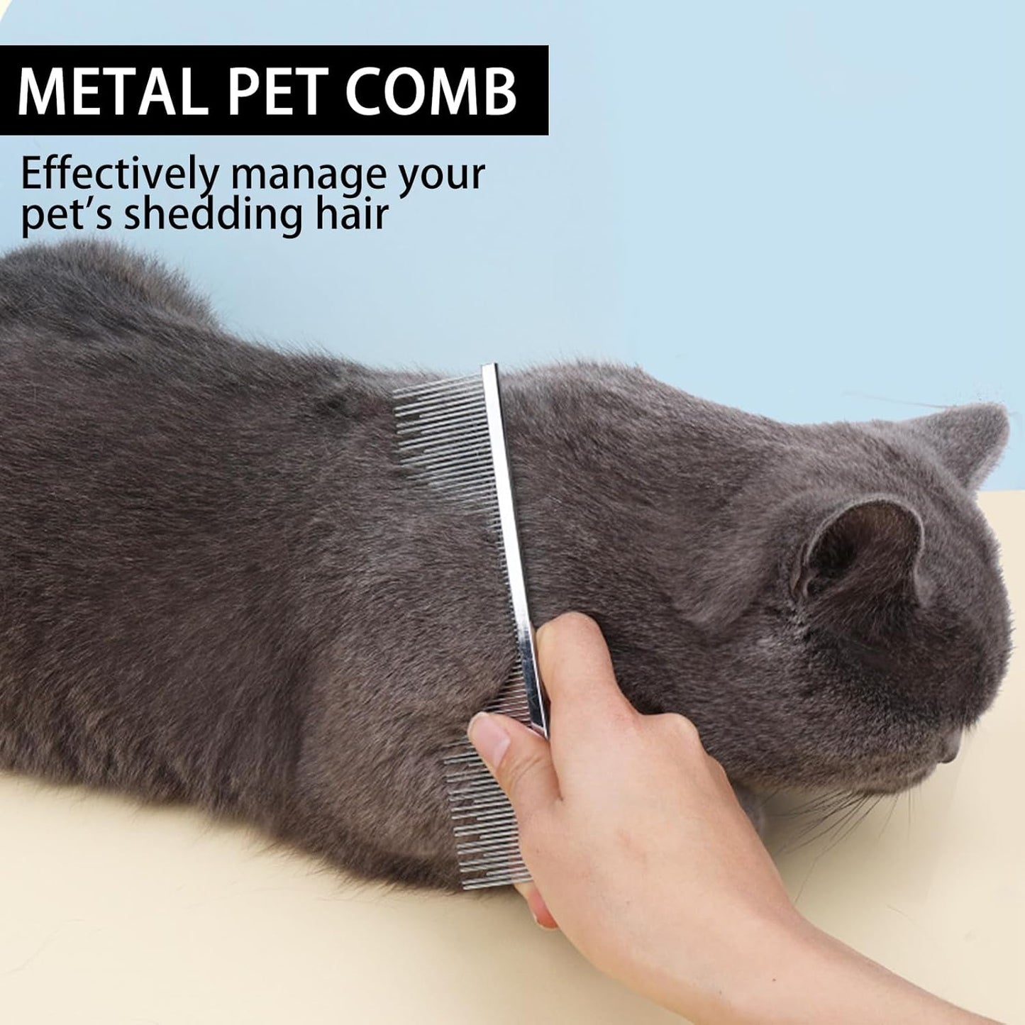Professional Pet Stainless Steel Comb Long&Short Tooth Dog Dematting Com Flea Comb Pet Grooming Tool for Dogs and Cats Remove Loose Hair Mats Knots Tangles Dirt Fleas 6.1in/15.5cm