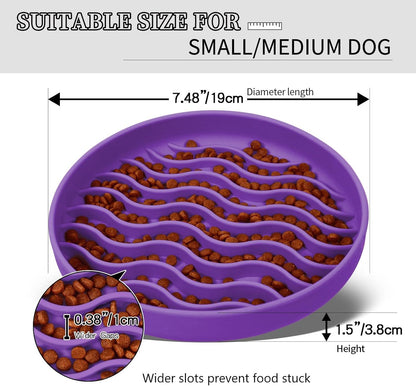 Slow Feeder Dog Bowls, Silicone Food Bowl Anti-Gulping, Pets Puppy Slow Feeder with Suction Cups, Dishwasher Microwave Safe for All Small Medium Dogs, Wave Design Blue
