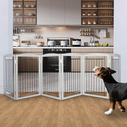 ZJSF Freestanding Foldable Dog Gate for House Extra Wide Wooden White Indoor Puppy Gate Stairs Doorways Pet Gate Tall Dog Fence 3 Panels Fence