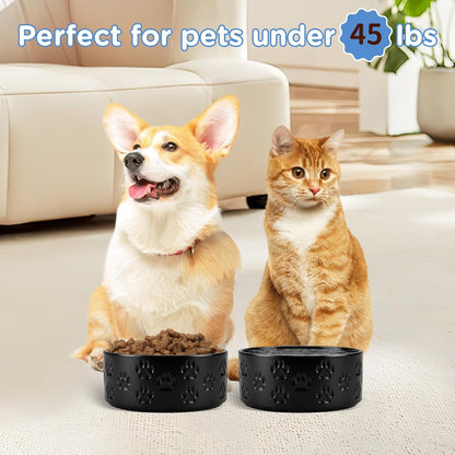 SPUNKYJUNKY Elevated Dog Bowls Ceramic, 6.1'' Dogs and Cat Food Water Bowls Raised with Non-Slip Bamboo Stand for Medium Sized Breed Microwave Dishwasher Safe - 28.7 OZ,Beige