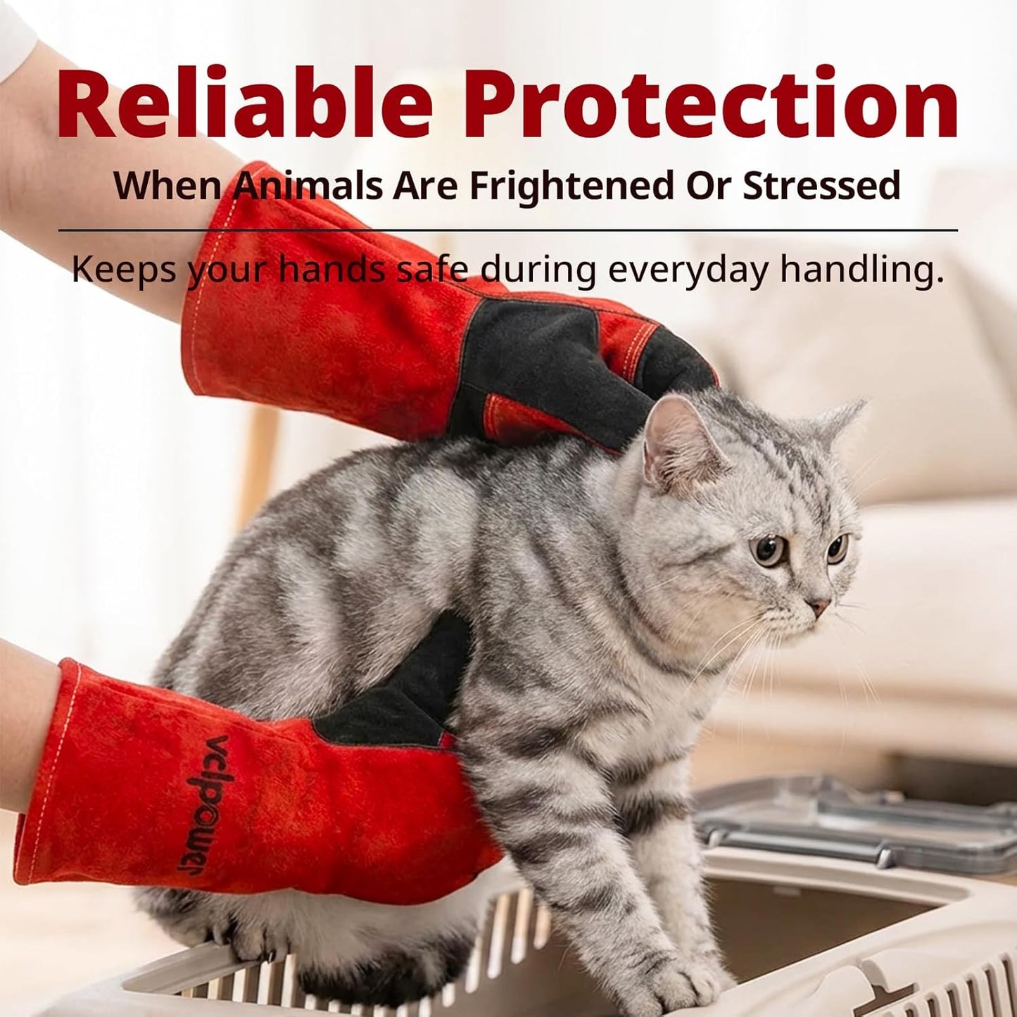 vclpower Animal Handling Gloves Size M Fit for Women & Small Hands Bite Proof Double Leather Reinforced Padding Dog,Cat Scratch,Bird Handling Falconry Gloves Grabbing Reptile Squirrel Snake Bite 16in