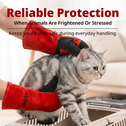 vclpower Animal Handling Gloves Size M Fit for Women & Small Hands Bite Proof Double Leather Reinforced Padding Dog,Cat Scratch,Bird Handling Falconry Gloves Grabbing Reptile Squirrel Snake Bite 16in