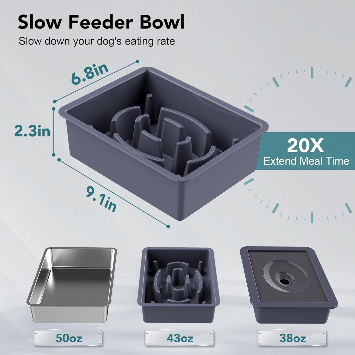 UPSKY 2-in-1 Elevated Dog Bowls Slow Feeder, 4 Height Adjustable Raised Bowl Stand, No Spill Dog Water Bowls, Anti-Slip Food and Water Bowls for Small Medium Dogs(Not Include Stainless Steel Bowl)
