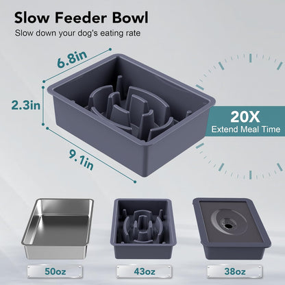 UPSKY 2-in-1 Elevated Dog Bowls Slow Feeder, 4 Height Adjustable Raised Bowl Stand, No Spill Dog Water Bowls, Anti-Slip Food and Water Bowls for Small Medium Dogs(Not Include Stainless Steel Bowl)