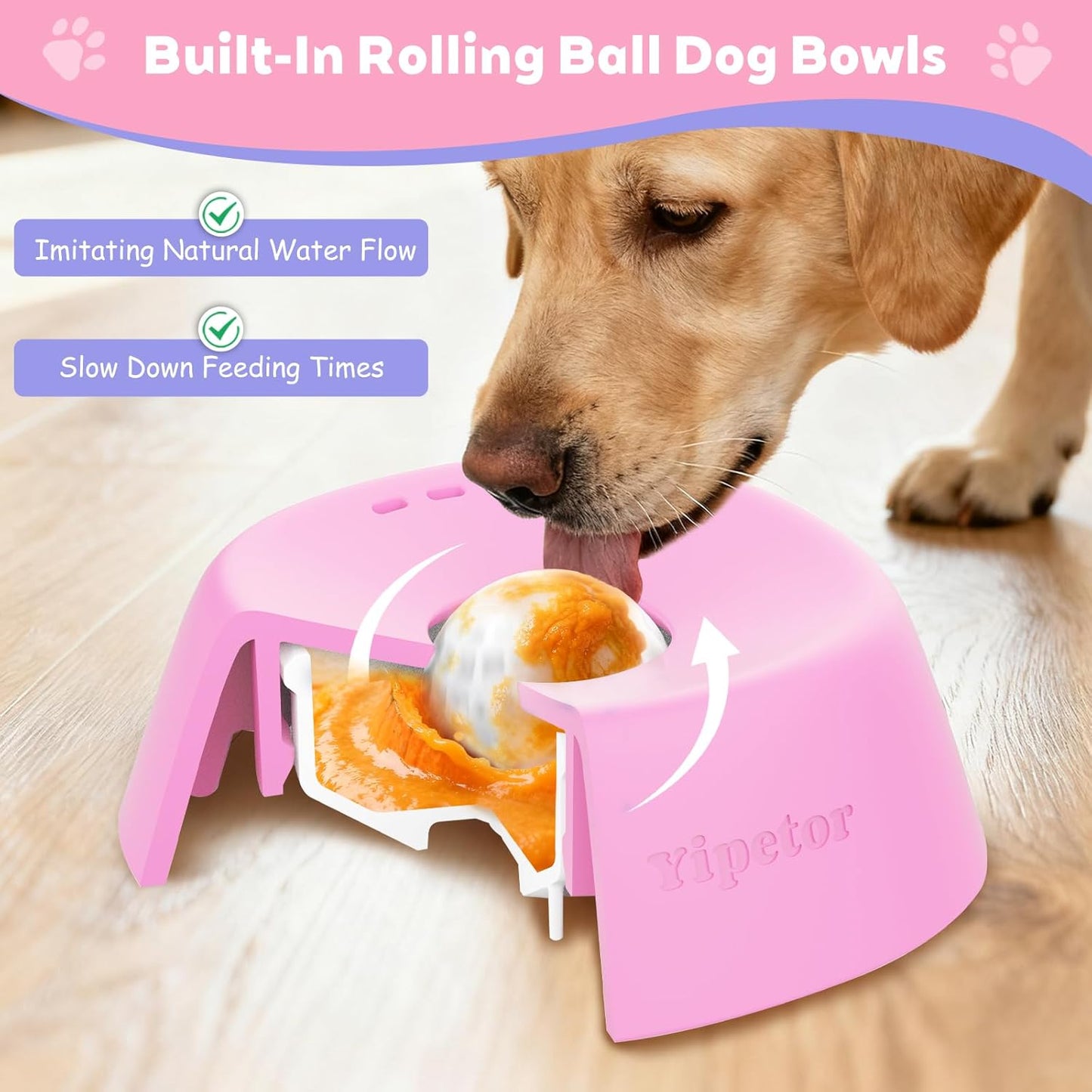 Yipetor Slow Feeder Dog Bowls for Liquid Treat, 【Enrichment Ball-Roll】 Bone Broth Dog Lick Bowl, 3/4 Cup Yogurt Pup Lick Toy for Large Medium Small Breeds Dietary Supplement/Post-op Nutrition