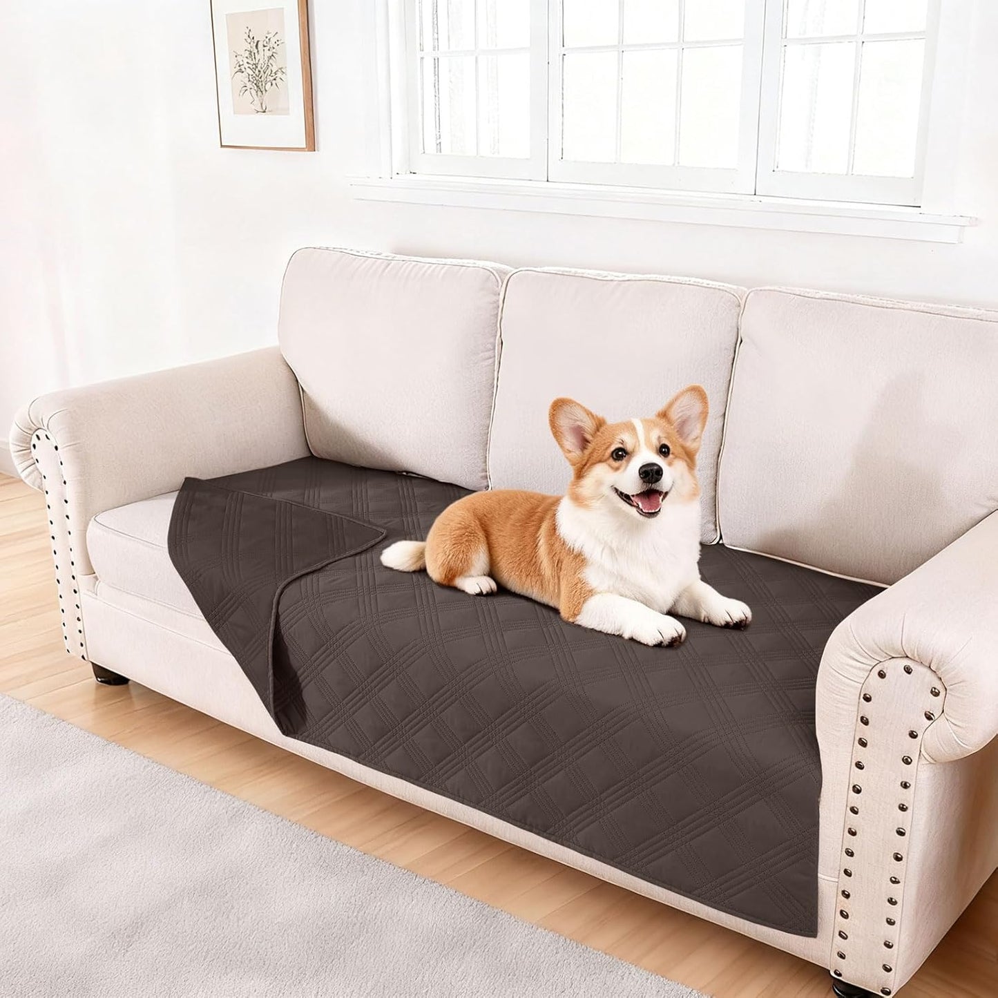 hyha Waterproof Dog Bed Blanket, Soft Pet Blankets, Waterproof Couch Cover for Dogs, Reversible Sofa Covers Washable for Furniture (30x70 Inch, Grey/Dark Grey)