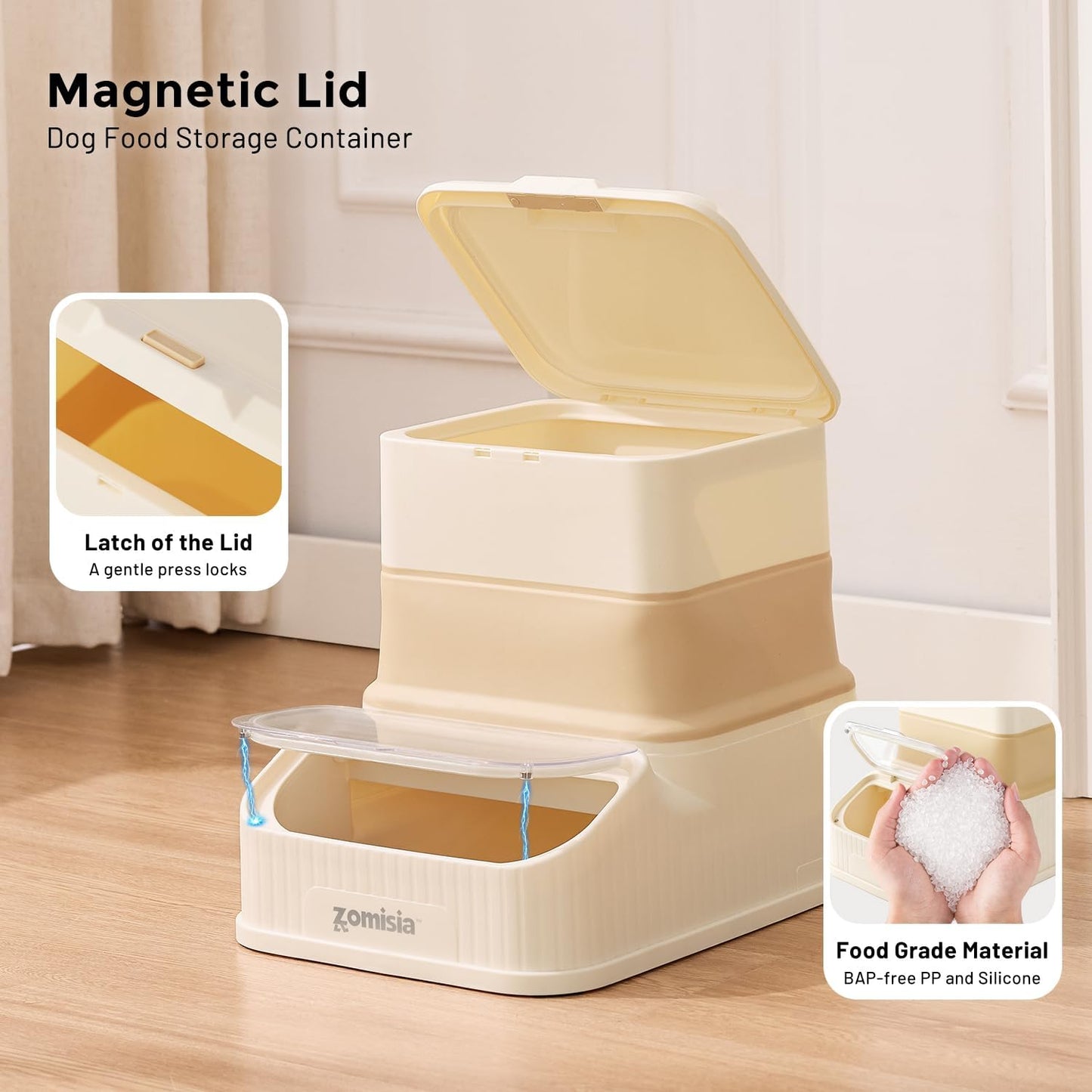 ZOMISIA 30-40lbs Collapsible Dog Food Storage - First-in, First-out Easy Dispense Base for Freshness, Pet Food Storage Containers with Transparent Lid and Scoop
