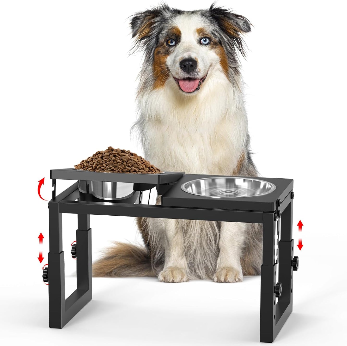 Dog Bowls Elevated, 4 Height (9.6" to15) & Angle (0-20°) Adjustable Raised Dog Bowl Stand, Elevated Dogs Bowl for Medium to Large Sized, Bamboo Feeding Station with 2X 10cups Stainless Steel Dishes