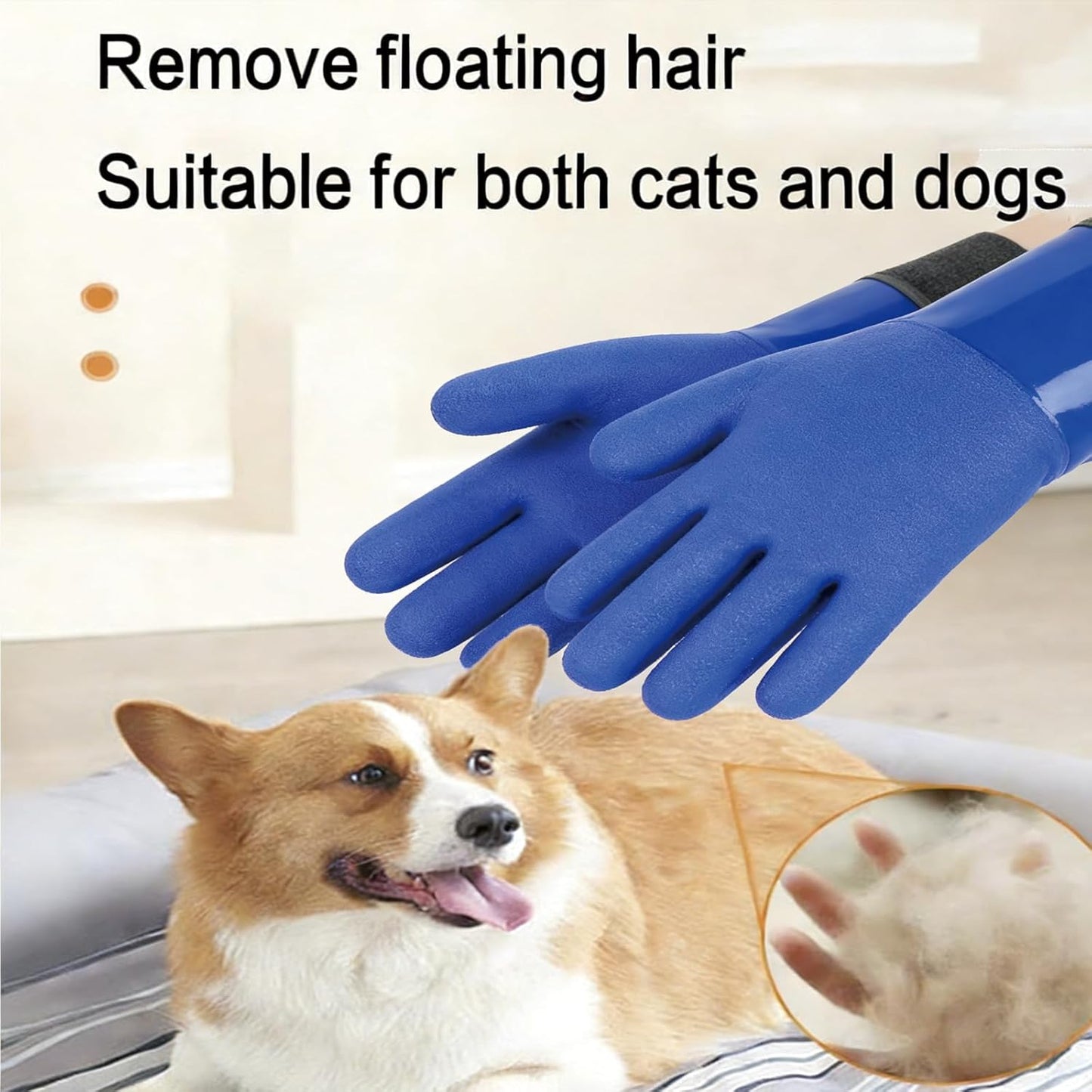 YOFANG Pet Grooming Washing Gloves,27.2" Extra Long Waterproof Rubber Bathing Gloves for Dogs & Cats,Anti-Bite & Anti-Scratch Hair Removal Cat Bath Gloves with 3000+ Massage Particles,Blue/Green ﻿