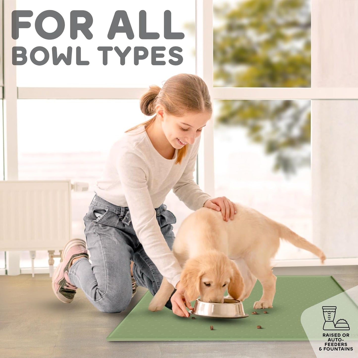 Dog Food Mat - Raised Edges Dogs Mat for Food and Water Prevent Spill, Waterproof Cat Food Mats Protect Floors, Easy Clean Dog Bowl Mats for Food and Water, Silicone Pet Feeding Placemats