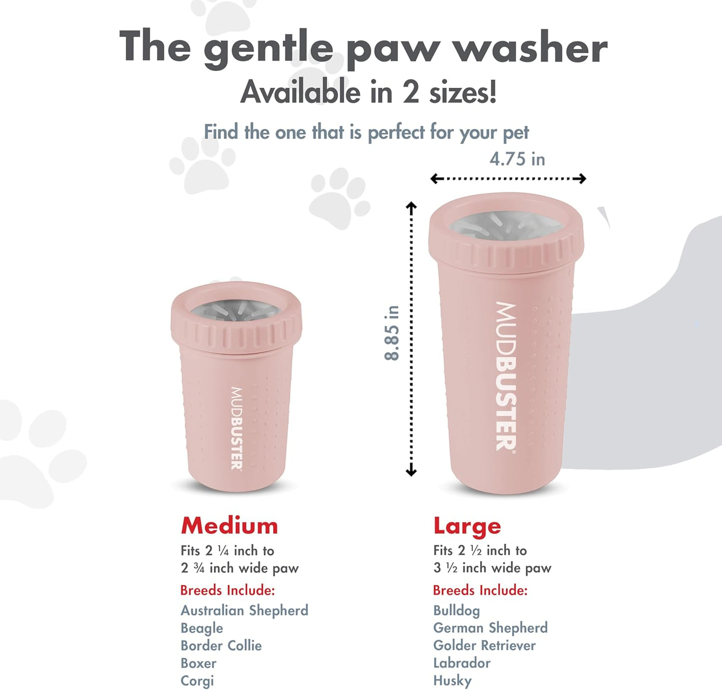 Dexas MudBuster Medium Dog Paw Cleaner in Fuchsia - Fits 1.5"-2.5" Wide Paws, Portable Paw Washer for Muddy Paws, Dog Paw Cleaning Cup with Gentle Silicone Bristles, Quick Clean Pet Paw Washer