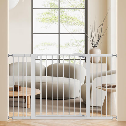keny 29.7"-46" Baby Gate for Stairs, Auto Close Dog Gates for Doorways, Pressured Mounted No Drilling Pet Gate Extra Wide, One-Hand Opening Dual Lock Stair Gate, Indoor Kids Necessities, Black