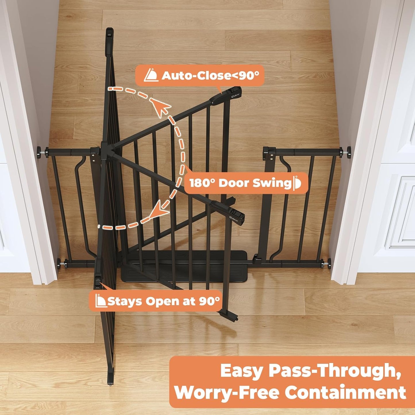 Baby Gate No Drilling, 29"-40" Auto Close Dog Gate Indoor for Doorways & Stairs, Pressure Mounted Adjustable Pet Gate, Easy Walk Through Child Gate for Children & Pets Stroller Friendly, White