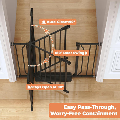 Baby Gate No Drilling, 29"-40" Auto Close Dog Gate Indoor for Doorways & Stairs, Pressure Mounted Adjustable Pet Gate, Easy Walk Through Child Gate for Children & Pets Stroller Friendly, White