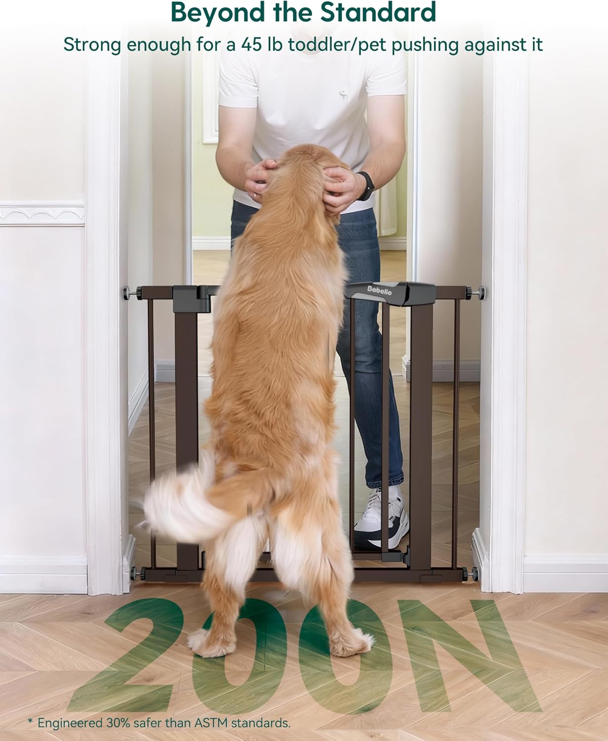 Babelio 29-55 Inch Extra Wide Baby/Dog Gate, PressGuard P7, Metal Auto Close, Pressure Mounted Pet Door for Doorways, NO Need Tools and Drilling, with Wall Cups, White
