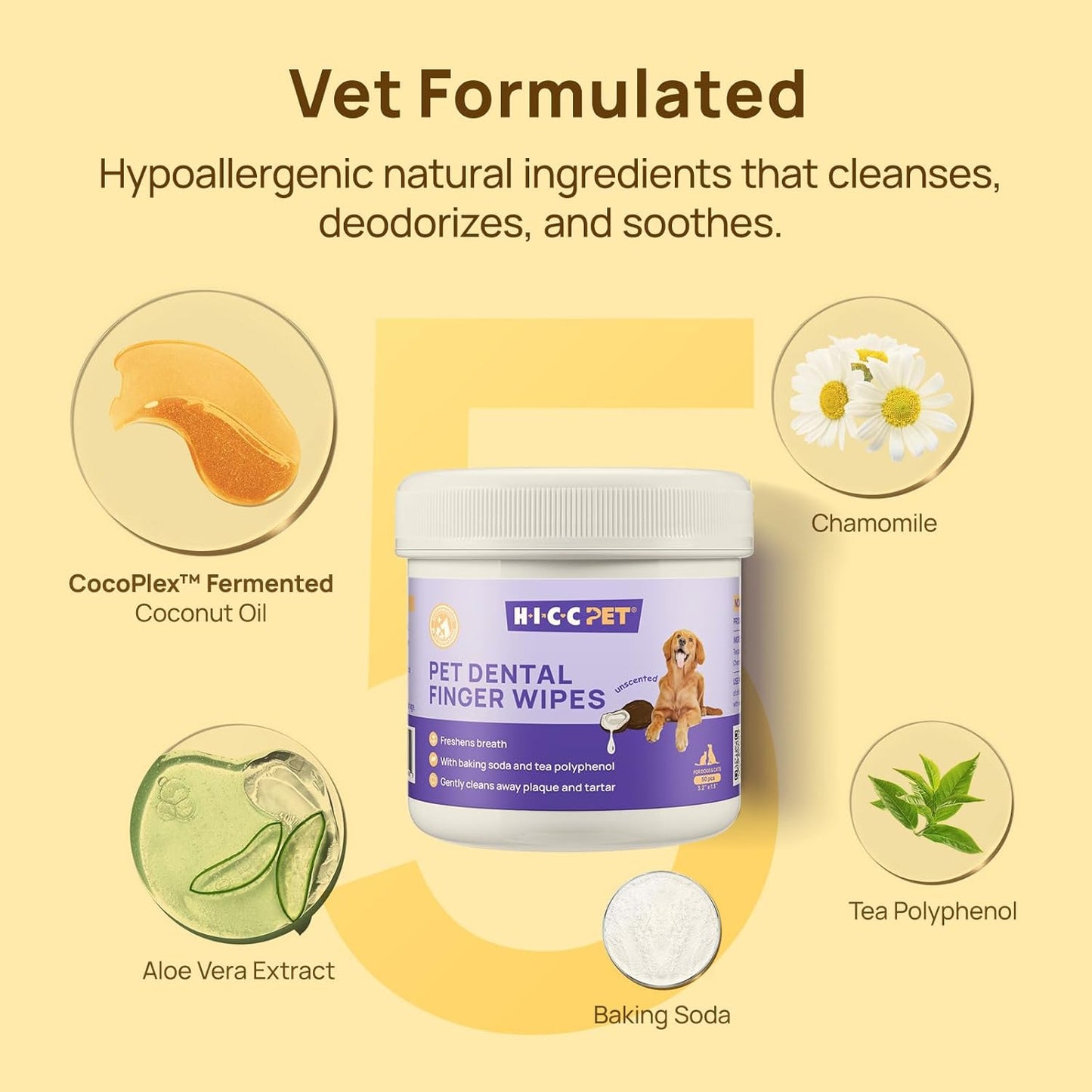 HICC Pet Teeth Cleaning Wipes for Dogs & Cats, Vet-Recommended Remove Bad Breath, Plaque, Tartar Buildup Dog Finger Toothbrush Wipes, Dog Tooth Brushing Kit, Pet Toothpaste & Toothbrush Alternatives