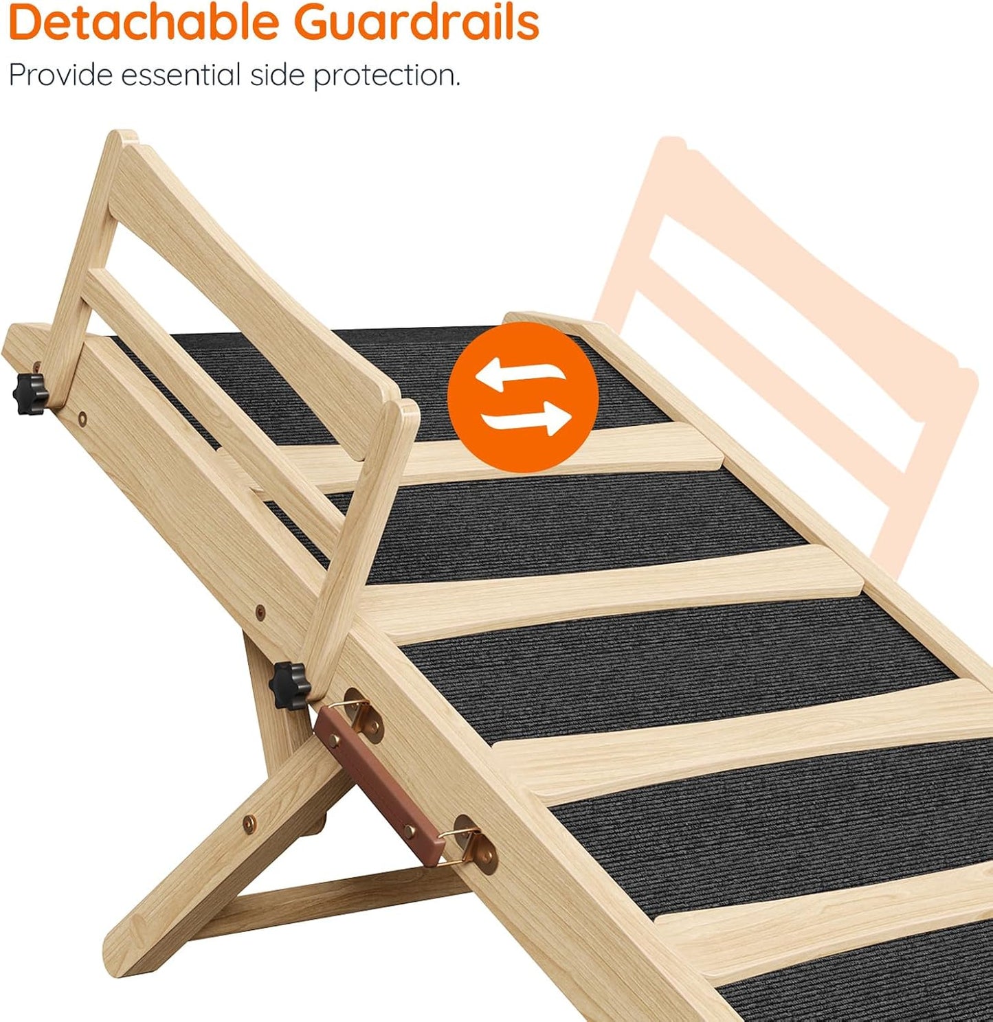 HOOBRO Dog Ramp for Bed, 15.7" Width Folding Pet Ramp with Guardrail and Non-Slip Mat, Dog Ramp for Couch, 4-Level Adjustable from 9.8" to 18.9", for Small Dogs, Natural and Black NB48PT03
