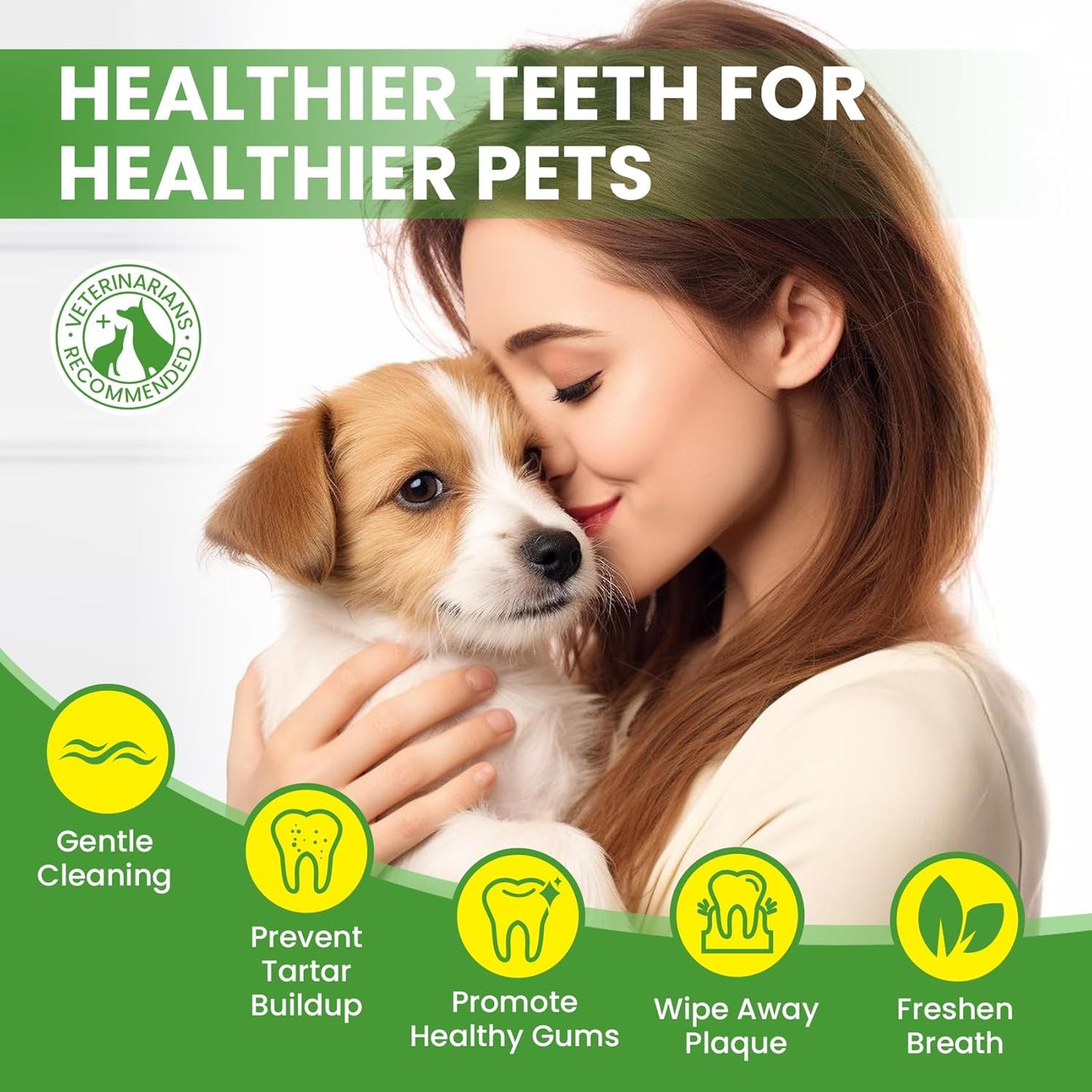 No-Rinse Dog Dental Care Wipes, Cat & Dog tooth brushing kit, Dog Wipes for Pet & Cat Teeth Cleaning, Dog toothbrush Finger Dental Wipes to Remove Plaque & Tartar, Disposable Dog Wipes - 50 Count