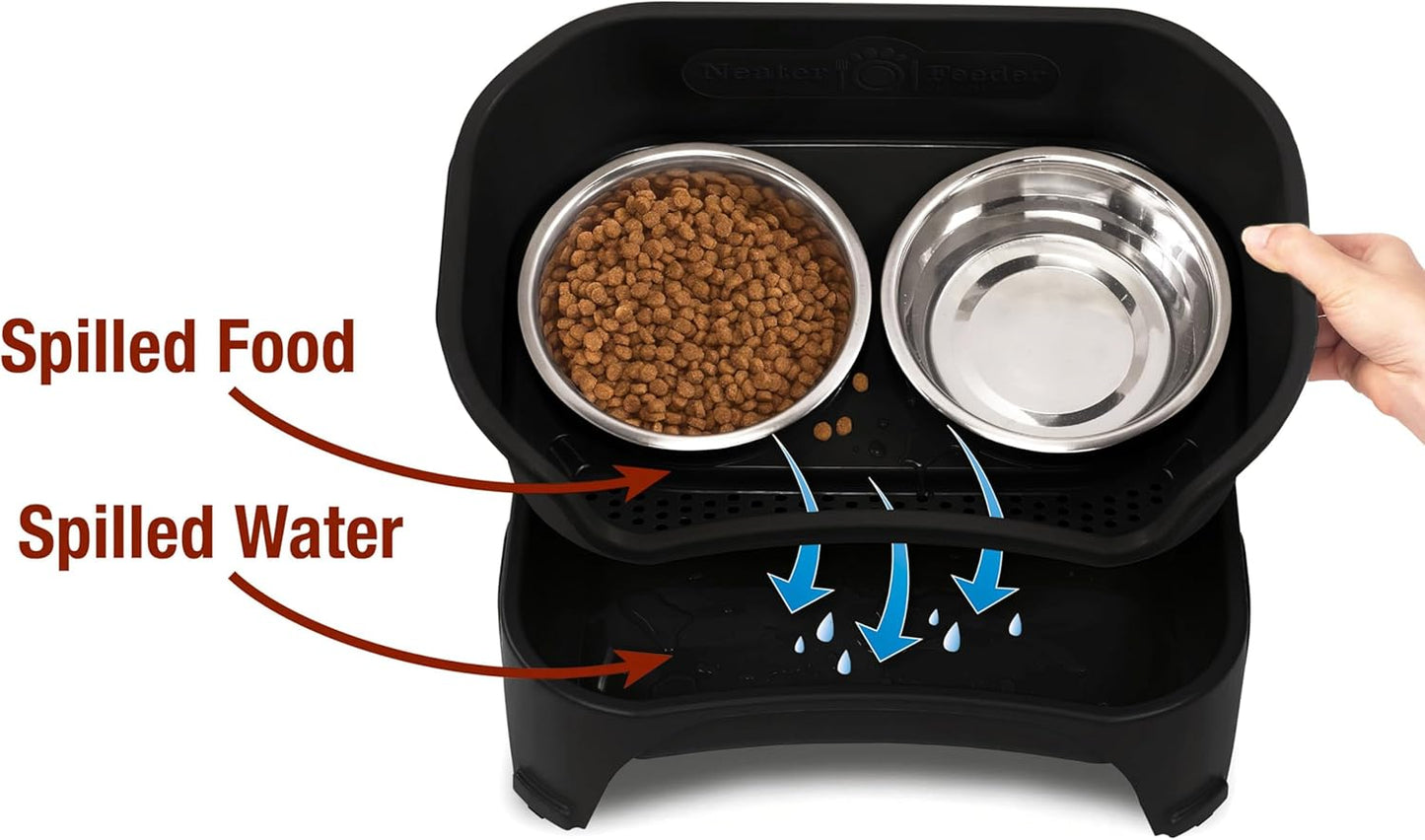 Neater Feeder Express Mess Proof Dog Bowls Elevated for Small Breeds under 15 Lb, Made in USA, No Spill Raised Dog Food Bowl Stand, Stainless Steel Food and Water Bowl Set, Feeding Station, Cappuccino