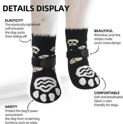PUPTECK Anti Slip Dog Socks with Double Grippers for Hardwood Floors, Shoes for Hot/Cold Pavement, Boots & Paws Protectors to Prevent Licking, Traction Booties for Senior Small Large Dogs