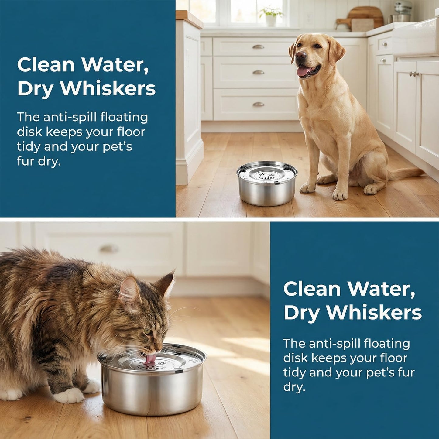 1pc 1L Dog Water Bowl,Stainless Steel Messy Anti-Drip Anti-Splash Slow Drinking Dog Water Feeder Dispenser for Dogs and Cats