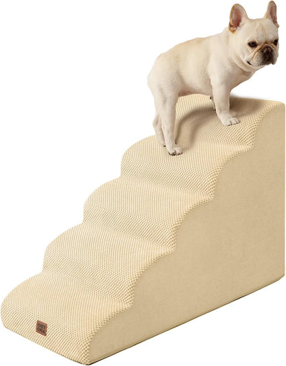 EHEYCIGA Curved Dog Stairs Ramp for High Beds 19.7" H, 4-Step Dog Steps for Small Dogs and Cats, Pet Stairs for High Bed Climbing, Non-Slip Balanced Pet Step Indoor, Grey