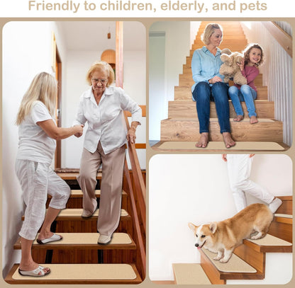 Fixmend Stair Treads Non Slip for Wooden Steps, 8" X 30" (15-Pack) Stair Runner Carpet Treads Indoor with Reusable Adhesive, Stairslide Carpets Rugs Safety Mats for Elders, Kids & Dogs, Dark Grey Leaf