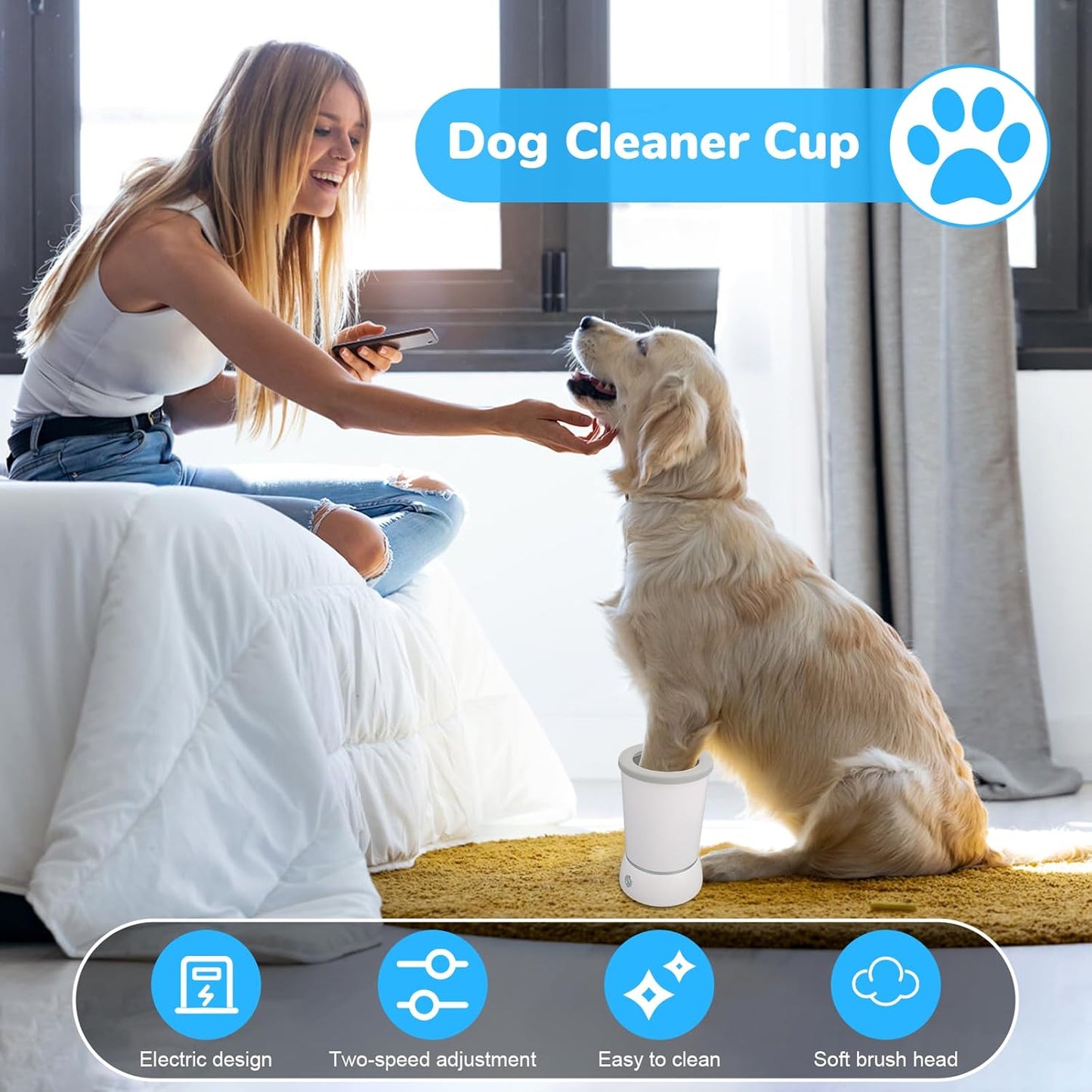Automatic Dog Cleaner Washer and Massager, Electric Pet Foot Paws Washer for Dogs Cats, USB Portable Dog Feet Cleaner Cup for Small to Medium Dogs, Pet Grooming Supplies(White)